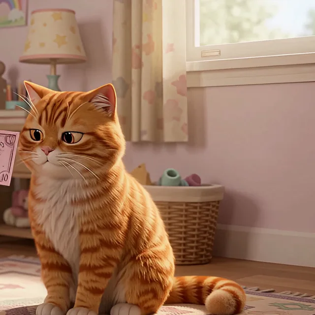 Barnaby, a fluffy orange tabby cat, looking unimpressed